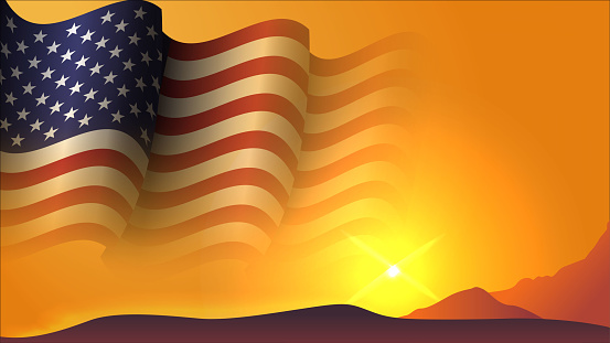 american flag background design on sunset view vector illustration suitable for state events poster design and template on social media post