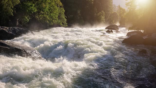 River Rapids in Merced River In Yosemite National Park. Loopable Video.
