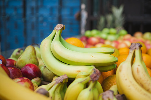 Close-up Many banana fruits on market in street food thailand