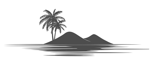 Palm Coconut Tree with Island for Beach or Ocean Travel Illustration Design Vector