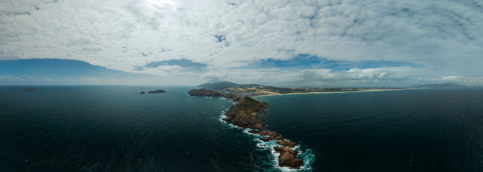 Drone view Eo Gio headland in Quy Nhon, in a overcast day- Binh Dinh province, central Vietnam