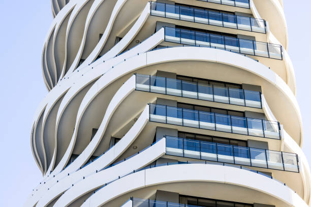 Closeup modern apartment building,  Broadbeach Gold Coast Queensland Australia, background with copy space, full frame horizontal composition