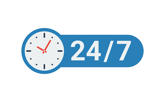 24/7 service icon. 24/7 time. Vector illustration.
