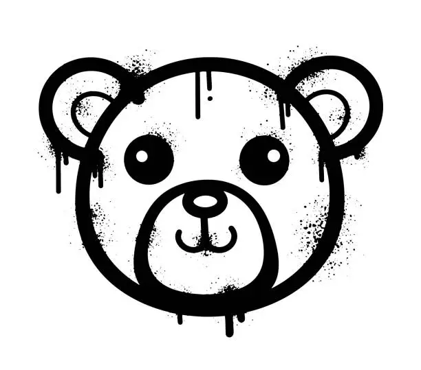 Vector illustration of Teddy bear face head graffiti black spraypaint airbrush
