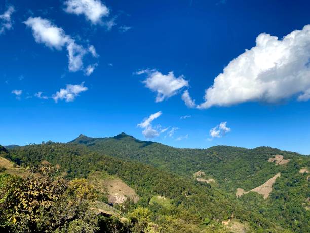 beautiful landscape with green mountain and blue sky