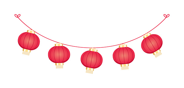 Chinese Lantern Hanging Garland, Lunar New Year and Mid-Autumn Festival Decoration Graphic