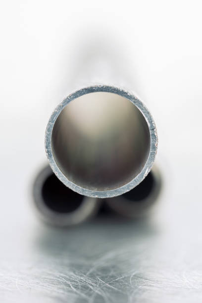 Aluminium pipes used for product of engineering construction, close-up