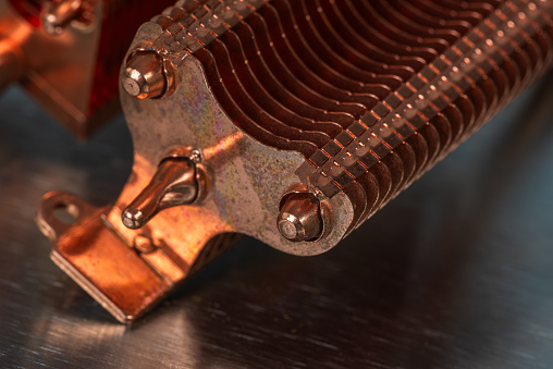 Copper radiators used to cooling of computer processor, close-up