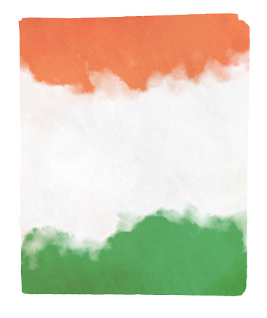 Tiranga - A vertical illustration of three coloured ombre bands in saffron orange and green color merging into each other on a textured effect white wall. There is no people, and Copy space for text. These colors are in the flag of India, Niger and also of Ireland and Côte d'Ivoire (Ivory Coast) country. Can be used for national festivals, events, national teams related backdrops of these countries like Republic Day, Independence Day celebrations.