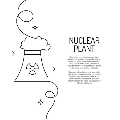 Continuous Line Drawing of Nuclear Plant Icon. Hand Drawn Symbol Vector Illustration.