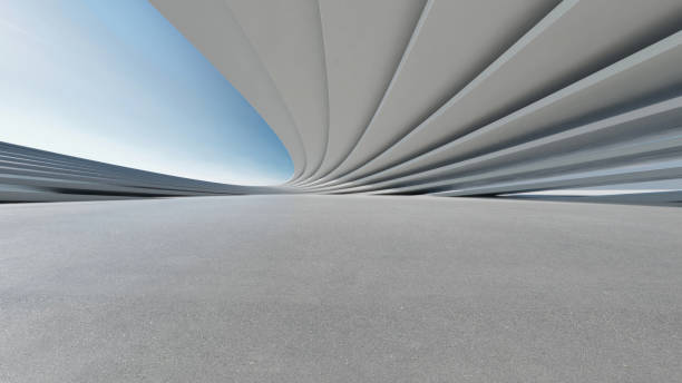 istock 3d render of abstract wavy futuristic architecture with concrete floor. 1926650738