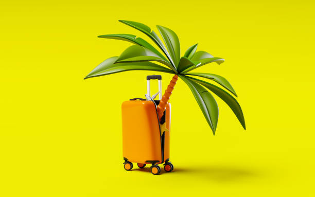 istock Palm tree sticking up from the standing suitcase on lime background 1926673563