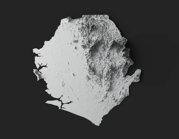 Sierra Leone Map Flag Shaded Relief Color Height Map On Black Background 3d Illustration\nSource Map Data: tangrams.github.io/heightmapper/,\nSoftware Cinema 4d