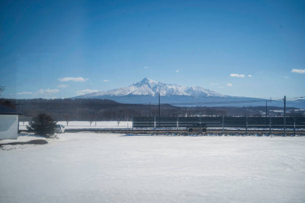 The Shiretoko Mountains can be seen from windows of the train throughout the trip.