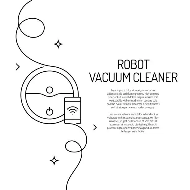 Vector illustration of Continuous Line Drawing of Robot Vacuum Cleaner Icon. Hand Drawn Symbol Vector Illustration.