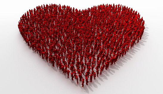 Zoom-out over a crowd loving each other, the camera sees a massive heart shape. / You can see the animation movie of this image from my iStock video portfolio. Video number: 1923168435