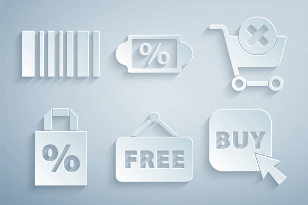 Set Price tag with text Free, Remove shopping cart, Shoping bag percent discount, Buy button, Discount and Barcode icon. Vector Set Price tag with text Free Remove shopping cart Shoping bag percent discount Buy button Discount and Barcode icon. Vector. priority baggage tag stock illustrations