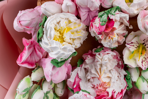 beautiful flowers made of marshmallows , decoration decorative flowers made of edible marshmallows
