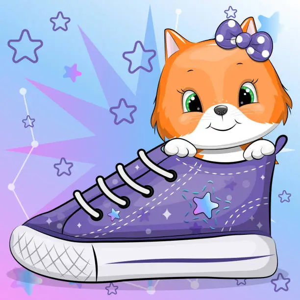 Vector illustration of A cute cartoon fox with a sneaker.