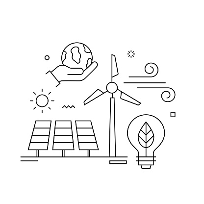 Green Energy Related Conceptual Vector Illustration. Awareness, Carbon Footprint, Responsibility, Carbon Neutrality.