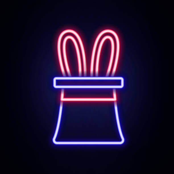 glowing neon line magician hat and rabbit ears icon isolated on brick wall background. magic trick. mystery entertainment concept. colorful outline concept. vector - magic magic trick magician magic wand stock-grafiken, -clipart, -cartoons und -symbole