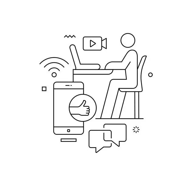 Vector illustration of Influencer Related Design with Line Icons. Simple Outline Symbol Icons. Internet, Connection, YouTube, Advertisement.