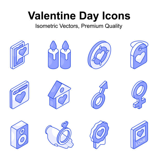 zdobądź ten pięknie zaprojektowany zestaw ikon izometrycznych walentynek. - sex symbol audio stock illustrations