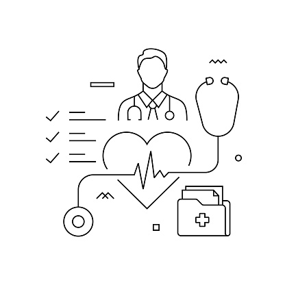 Medical Check-Up Related Vector Conceptual Illustration. Doctor, Diagnosis, Illness, Patient, Analyzing, Control.