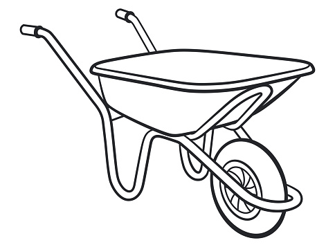 Illustration of wheelbarrow black and white drawing