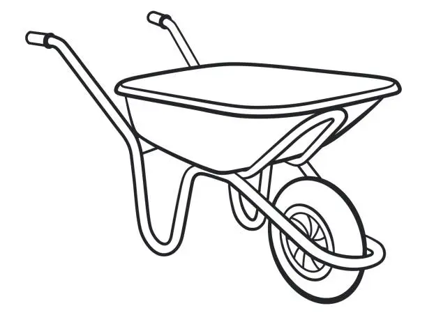 Vector illustration of wheelbarrow black and white drawing