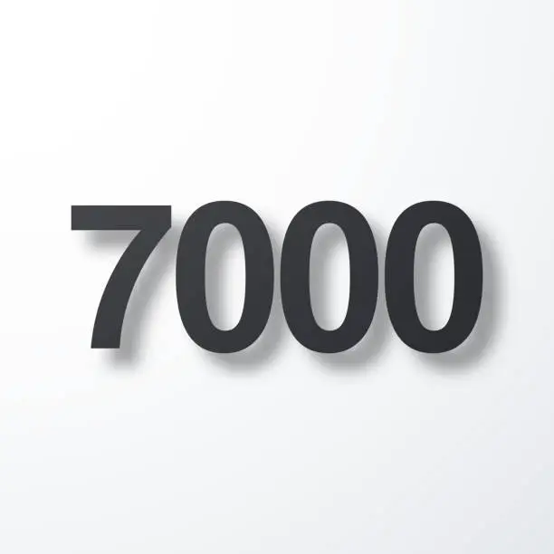 Vector illustration of 7000 - Seven thousand. Icon with shadow on white background