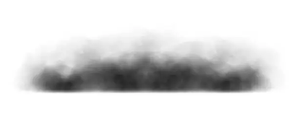 Vector illustration of Black smoke cloud, dirty toxic fog or smog. Black fume texture isolated on white background. Vector realistic illustration of dark  smoky.