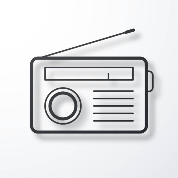 Radio. Line icon with shadow on white background Black line icon of "Radio" with a shadow isolated on a blank background. Vector Illustration (EPS file, well layered and grouped). Easy to edit, manipulate, resize or colorize. Vector and Jpeg file of different sizes. retro transistor radio clip art stock illustrations