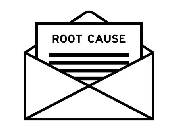 Vector illustration of Envelope and letter sign with word root cause as the headline