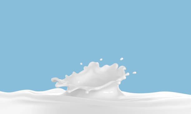 istock Milk splash with drops isolated on blue background. Waves of milk with crown splash. Vector realistic illustration 1926832934