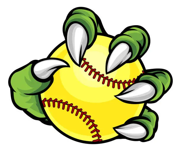 Vector illustration of Claw Monster Talons Hand Holding Softball Ball