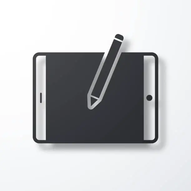 Vector illustration of Tablet PC with pen - Horizontal position. Icon with shadow on white background