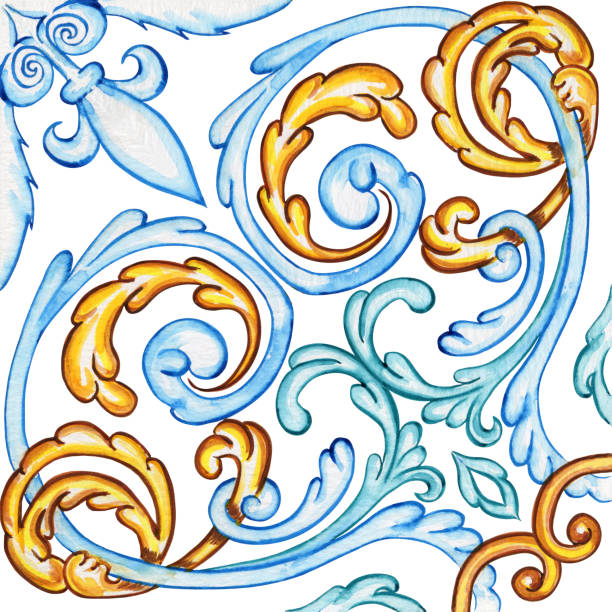 istock Majolica watercolor seamless pattern. Sicilian hand drawn ornament. Traditional blue and yellow ceramic tiles. Portuguese traditional azulejo pattern. Moroccan style. 1926851191