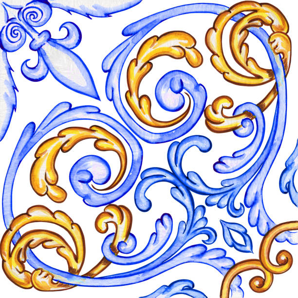 istock Majolica watercolor seamless pattern. Sicilian hand drawn ornament. Traditional blue and yellow ceramic tiles. Portuguese traditional azulejo pattern. Moroccan style. 1926851710