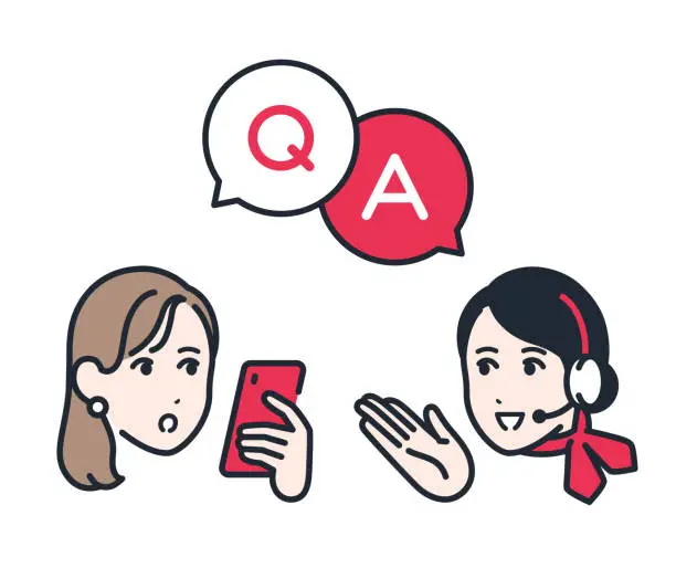 Vector illustration of Simple vector icon illustration of a young woman asking a question to an operator.