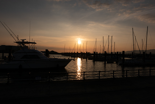 Boats at the marina with beautiful sunset
