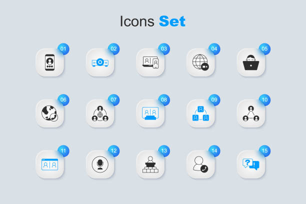 istock Set Video chat conference, Meeting, Movie, film, media projector, Question and Answer, and icon. Vector 1926886747