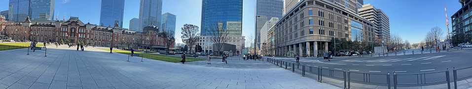 Panoramic photo of Tokyo Station and its surroundings, data January 12, 2024, Tokyo, Chiyoda-ku, Japan.