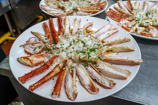Cooked king crabs placed on a plate