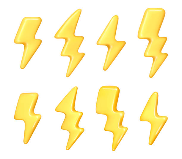 istock Lightning bolt icon, isolated set of thunderstorm signs. Vector yellow electric charge element, voltage and power. Symbol of quick announcement, warning of danger or energy spark thunderbolt 1926902280
