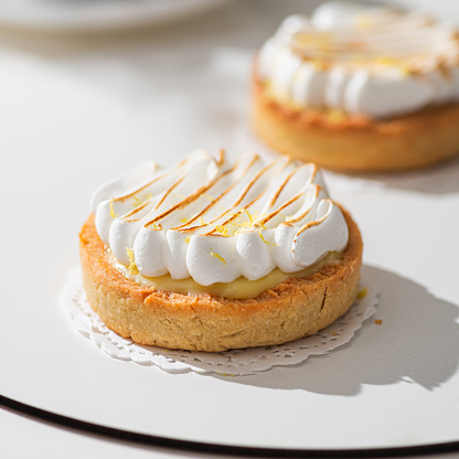 Traditional french lemon tart with mint leaves