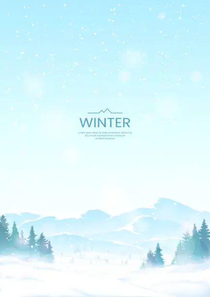 Vector illustration of Winter landscape in a mountainous area.