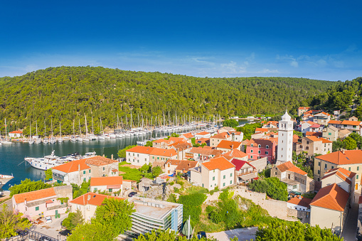 Aerial view of town of Skradin in Dalmatia, Croatia