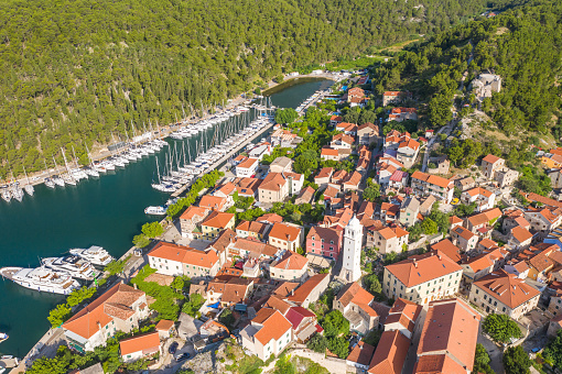 Aerial view of town of Skradin in Dalmatia, Croatia