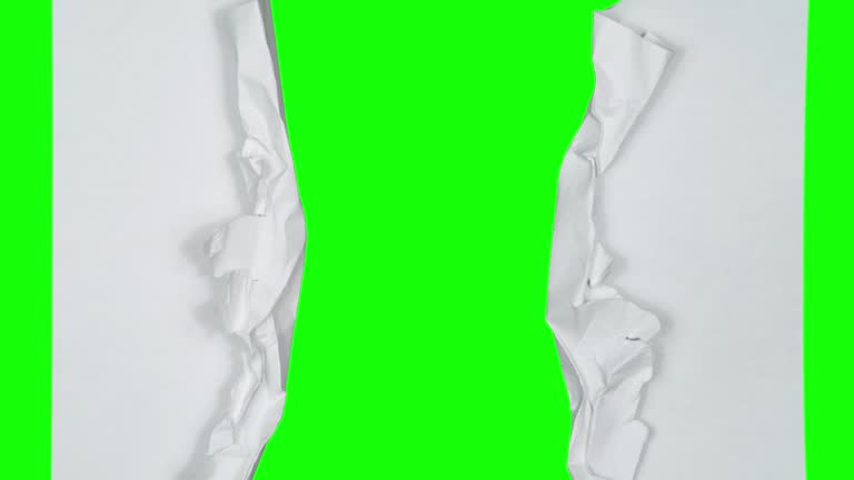 Paper Folding Stop Motion, 4k Paper Animation on a Green Screen. Transforming Paper Blank Sheet to Ball, Paper Sheets Tearing from the Center Opening the Screen Transition